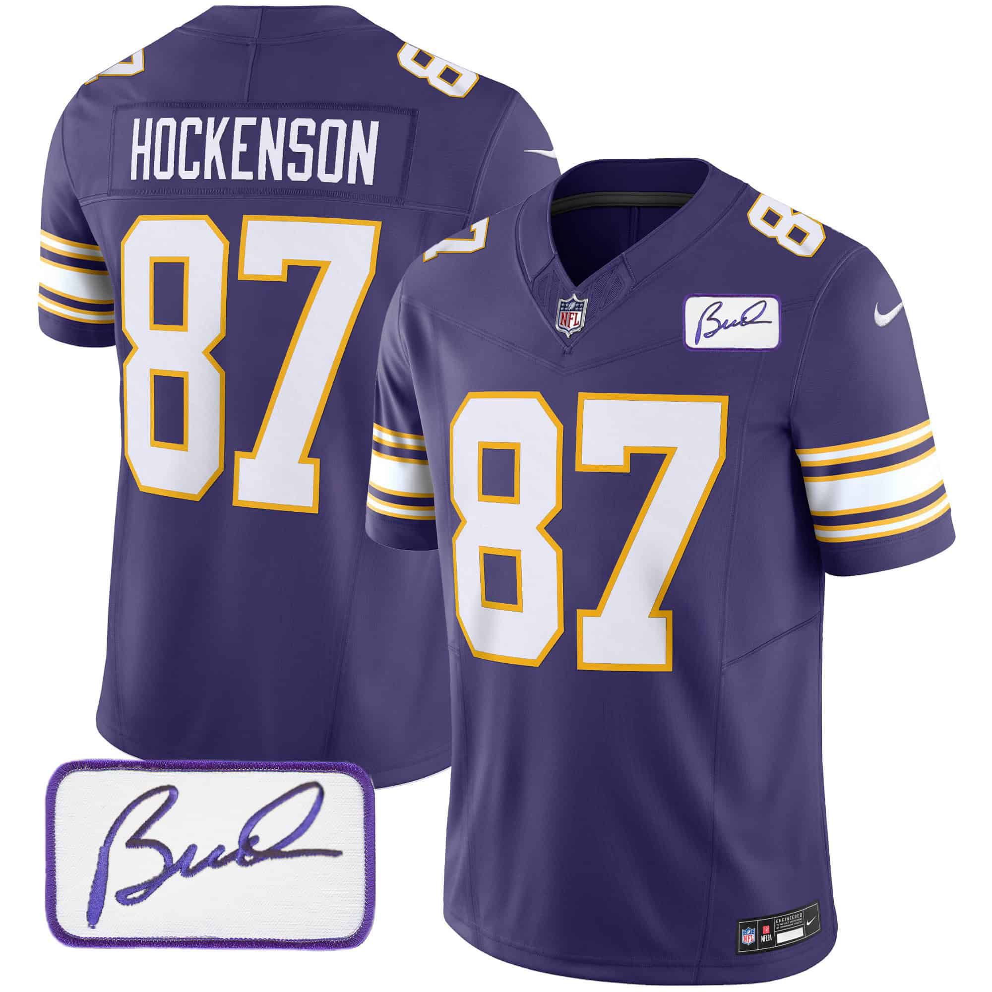 Men Minnesota Vikings #87 Hockenson Purple 2024 Nike Bud Grant Patch Classic Limited NFL Jersey style 1
